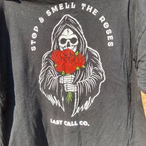 Last Call Co men’s cotton t shirt XL black with grim reaper and roses